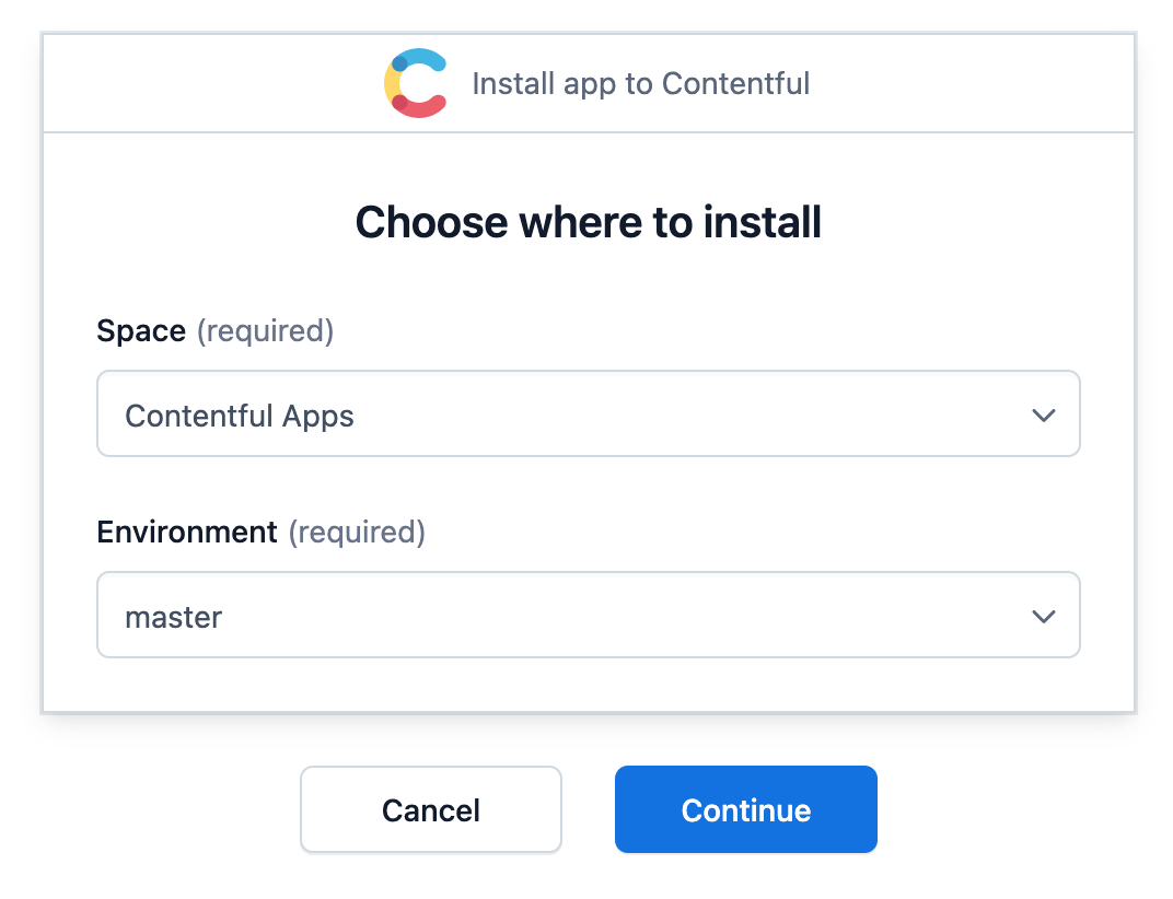 Install app to Contentful