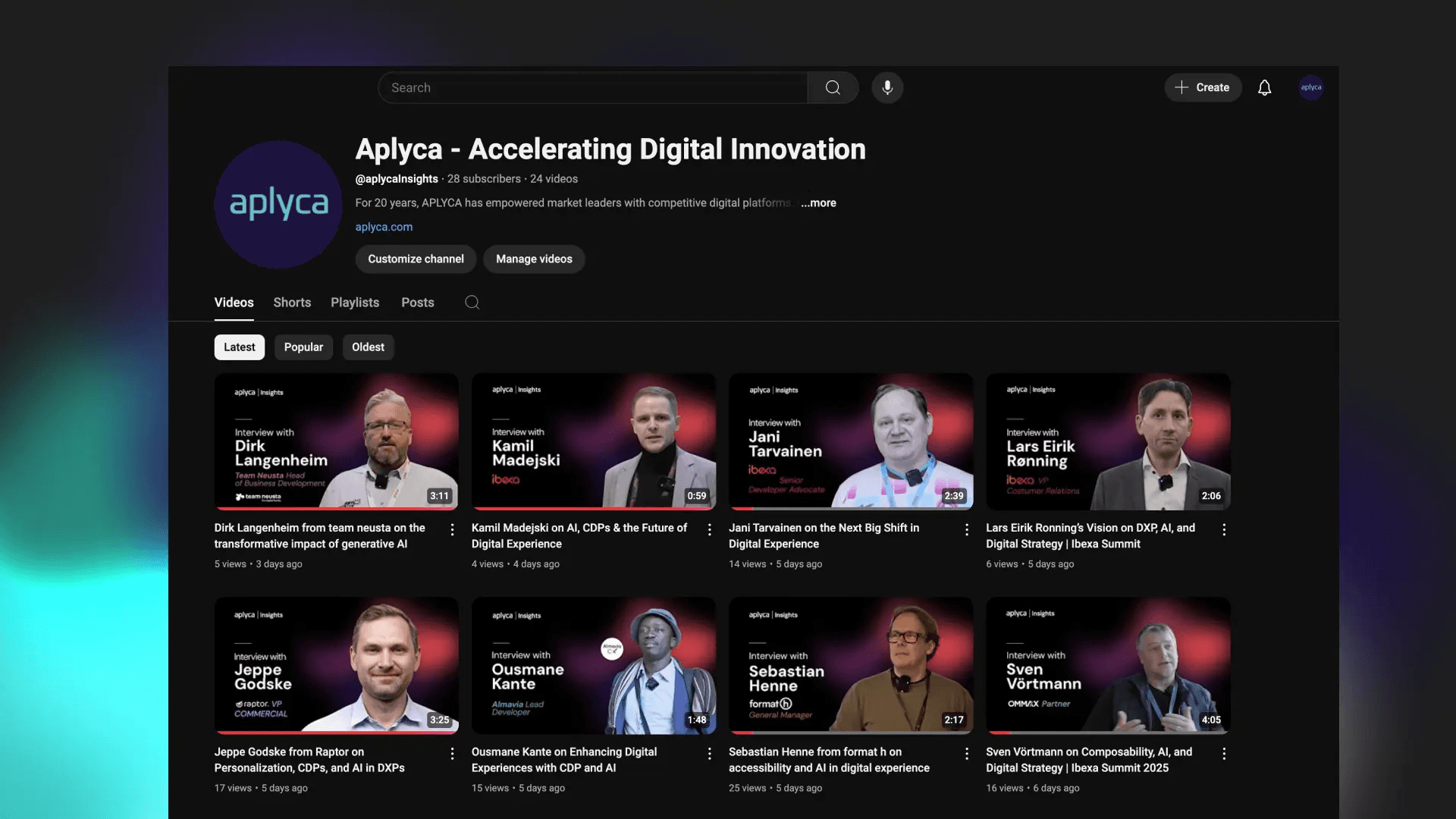 Videos Aplyca Insight del Ibexa Summit 2025 en canal de Youtube de Aplyca